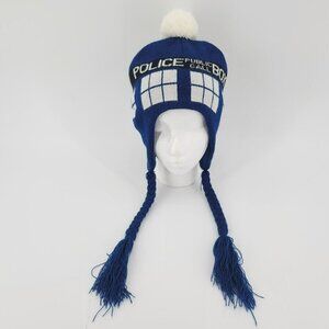 Hot Topic Doctor Who Police Public Call Box Knit Winter Hat Adult OS